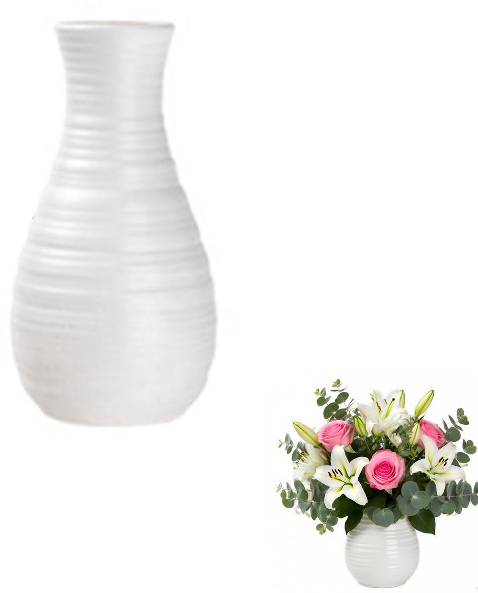 Vlemico - Vaas in Scandinavische stijl - Decoratieve vaas - Wit - Esthetische vaas - Geschikt voor woonkamer en eetkamer - Groot type
