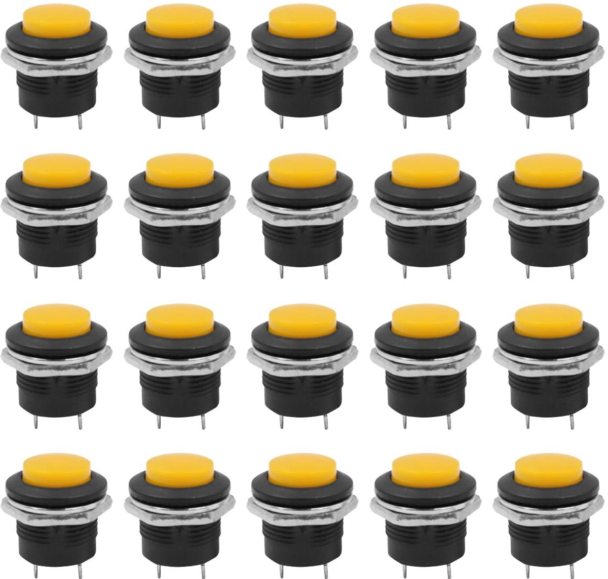 Livia home - Drukknop - Mini ronde schakelaar - Zelfherstellend - Geel - 2Pins - 3A 250V AC - Geschikt voor diverse toepassingen - 20PCS