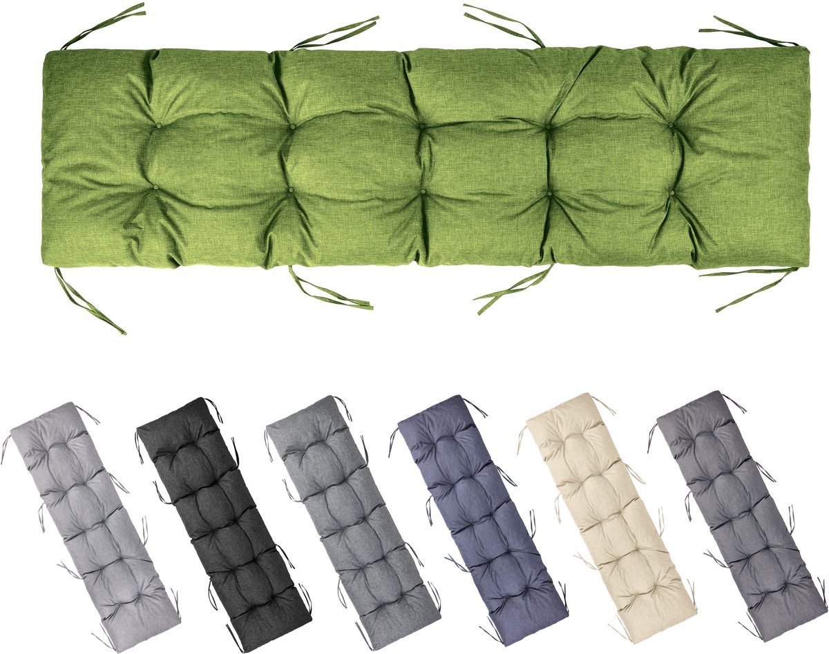 Garronda Bankkussen 180x50 cm – 10 cm dik – Waterafstotend & UV-bestendig – met Banden – Groen GD-AM-Bono