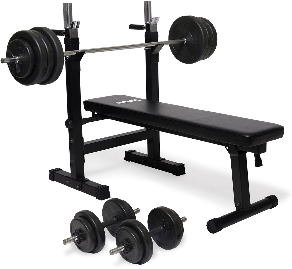 VirtuFit Verstelbare Halterset - 60,5 kg - Halterbank Compact - Dumbbellset - Halterset