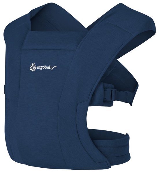 Donkerblauwe Ergobaby draagzak, zijaanzicht.