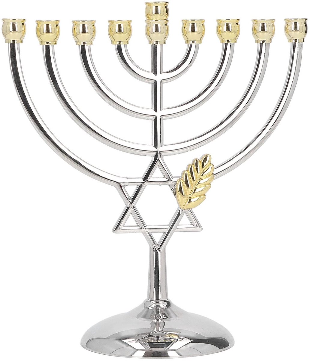 Livia home - Joodse Menorah - Vintage metalen kandelaar - 9-armige kaarshouder - Metallic - Woondecoratie - Interieuraccessoire - 18 x 16 cm