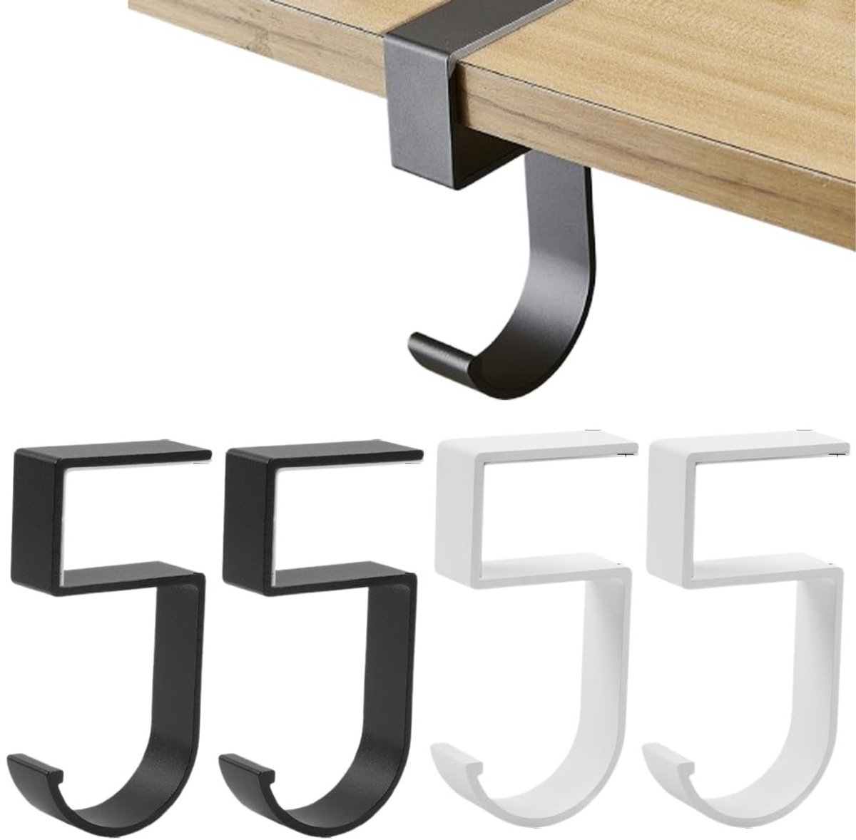 Dailygoods - Set van 4 Handtashaken - Draagbare Tafelhaken - Lichtgewicht en Duurzaam - Zwart/Wit - Veelzijdig Gebruik - Ideaal voor Kantoor en Thuis