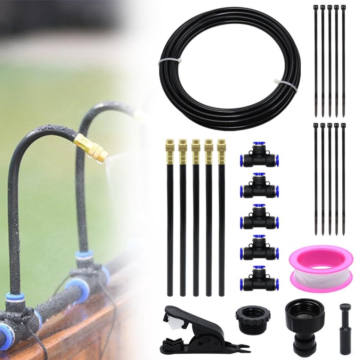 Dailygoods - Mistbewateringskit - Tuinirrigatiesysteem - Automatisch water geven - 5 m - Geschikt voor balkonplanten - 360 graden besproeiing