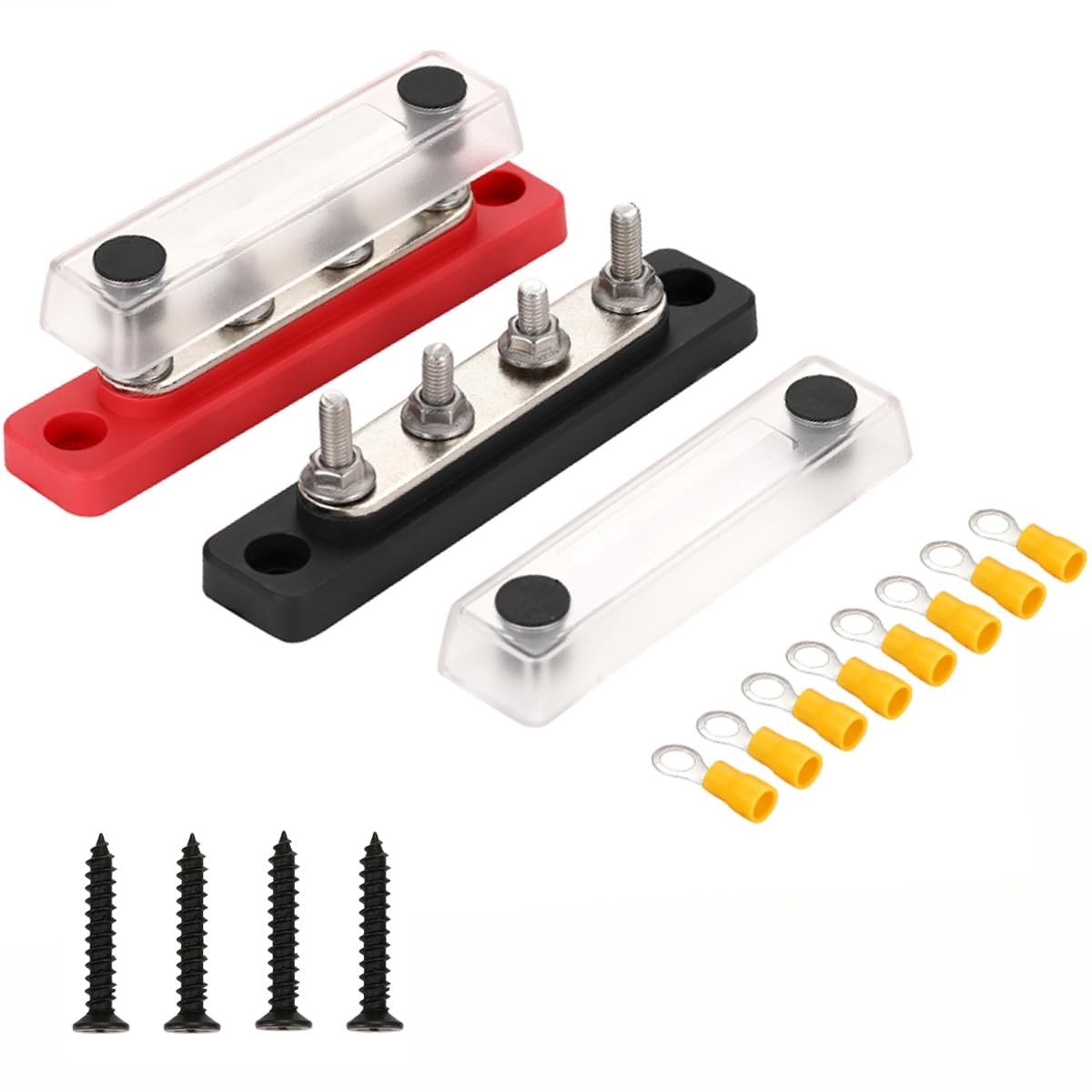 Dailygoods - Busbar DC 12-48V 100A - Batterij Verdeler - 4-positie met Transparante Kap - Eenvoudige Installatie - Betrouwbare Stroomverdeling - Gesch