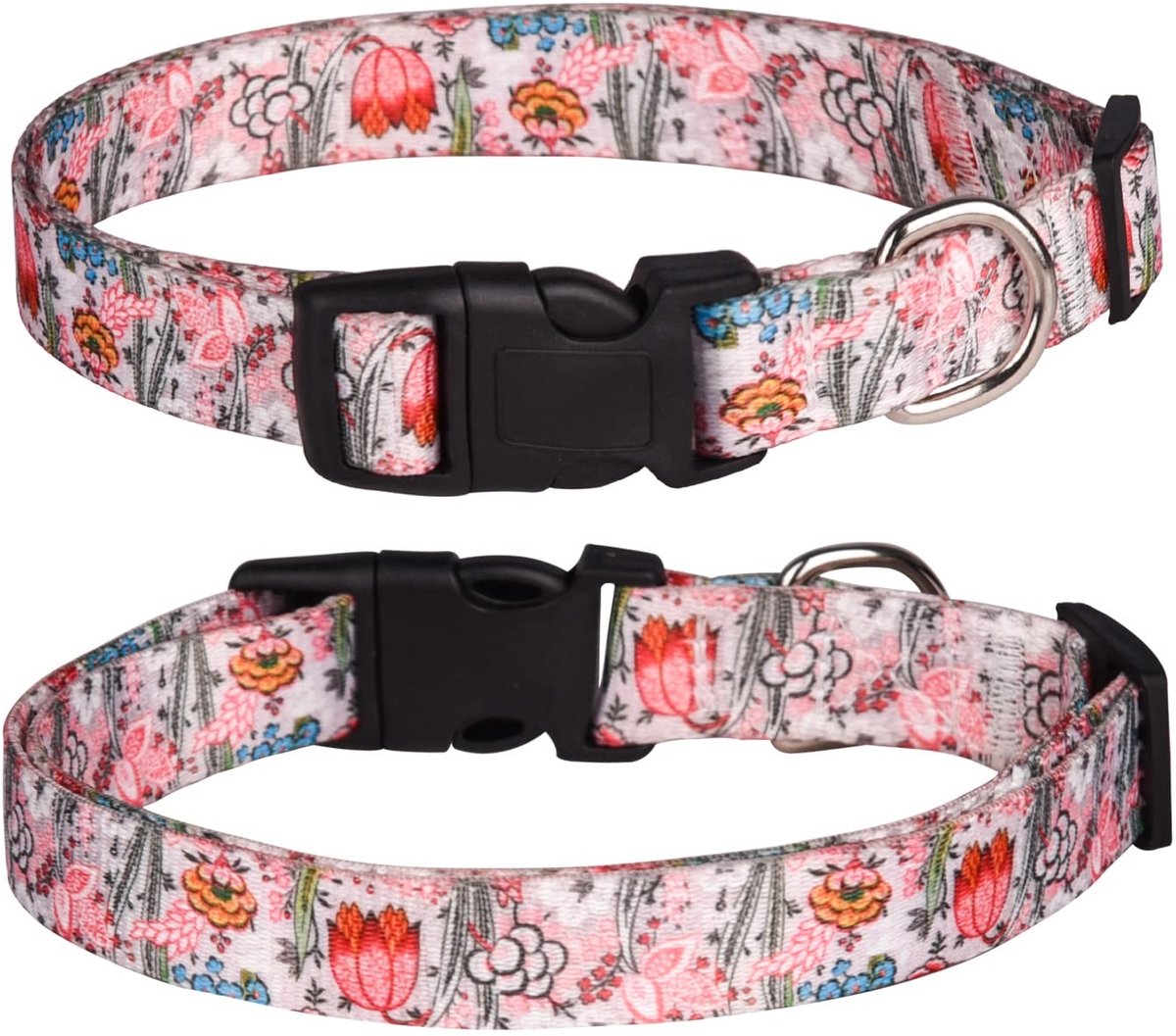 Dailygoods - Halsband voor honden - Verstelbare hondenhalsband - Zacht en comfortabel - Wit - Bloemenmotief - Geschikt voor kleine en middelgrote hond