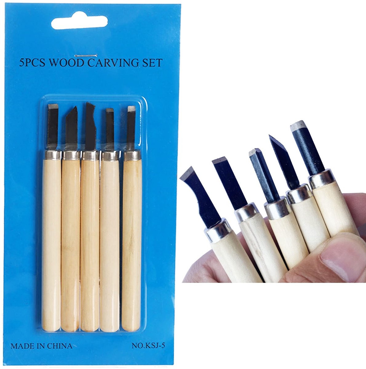 Dailygoods - Houtsnijwerkgereedschapsset - 5 Stuks Snijmessen - Perfect voor Houtbewerking - Geschikt voor Halloween - Ideaal voor Sculpturen - Voor d