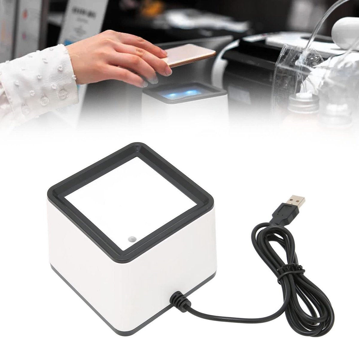 Dailygoods - Handsfree Barcodescanner - Snelle Decodering - Hoge Nauwkeurigheid - Wit - Multifunctionele Scanner - Ideaal voor Mobiel Betalen - Geschi