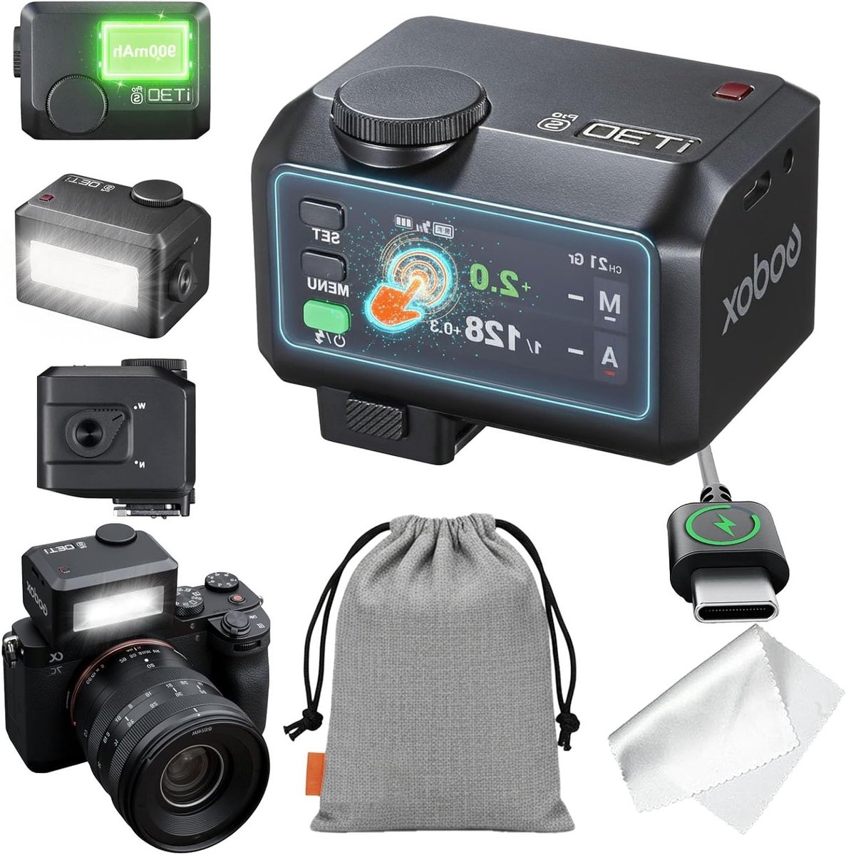 Draadloze ontvanger en master voor Sony, HSS tot 1/8000 seconde, 2.4G, touchscreen flitser (zwart)