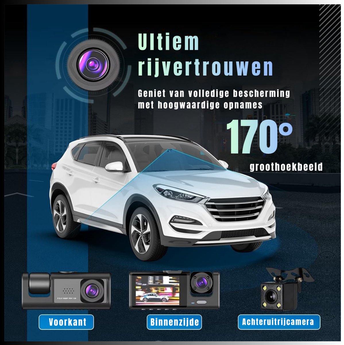 Aura® Dashcam voor Auto voor en Achter - Achter Draadloos - HD Night Vision - Zwart- 10cm x 30cm x 5cm – foto 2
