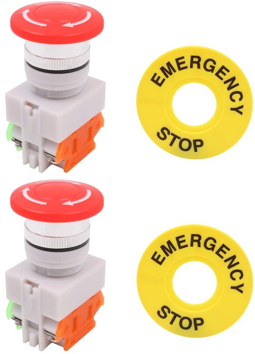 Dailygoods - Noodstopknop - Roterende Schakelaar - Veiligheidsfunctie - 2 Stuks - Automatische Besturing - Geschikt voor Besturingsapparatuur - Rood
