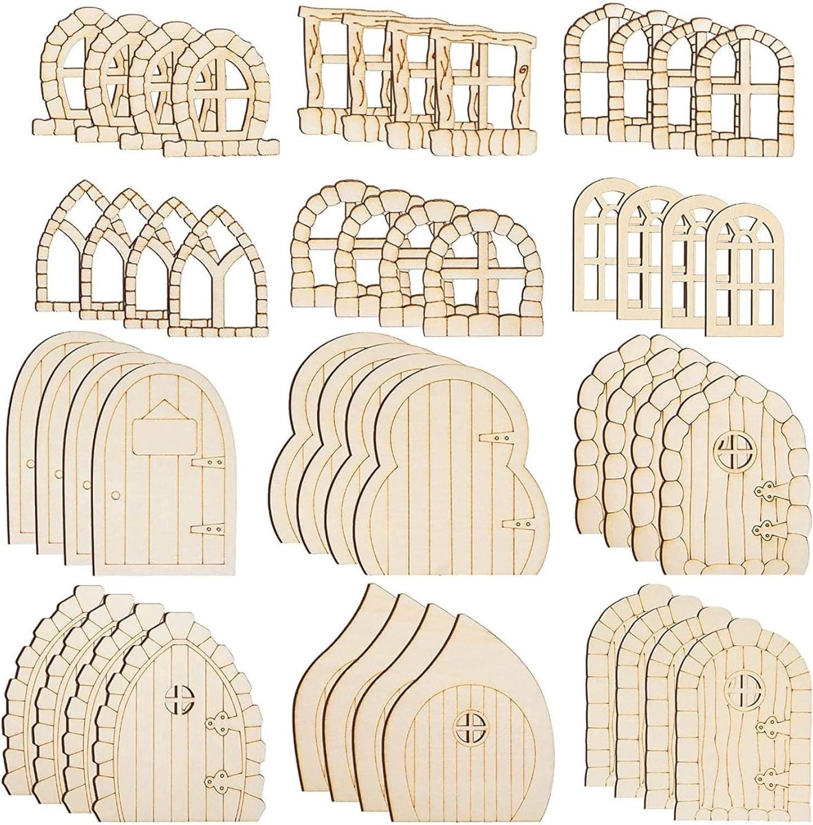 Miniatuur Deuren - Feeën Huisjes - Knutselen en Decoratie - Set van 48 stuks - 95 x 5 cm - Houtkleur