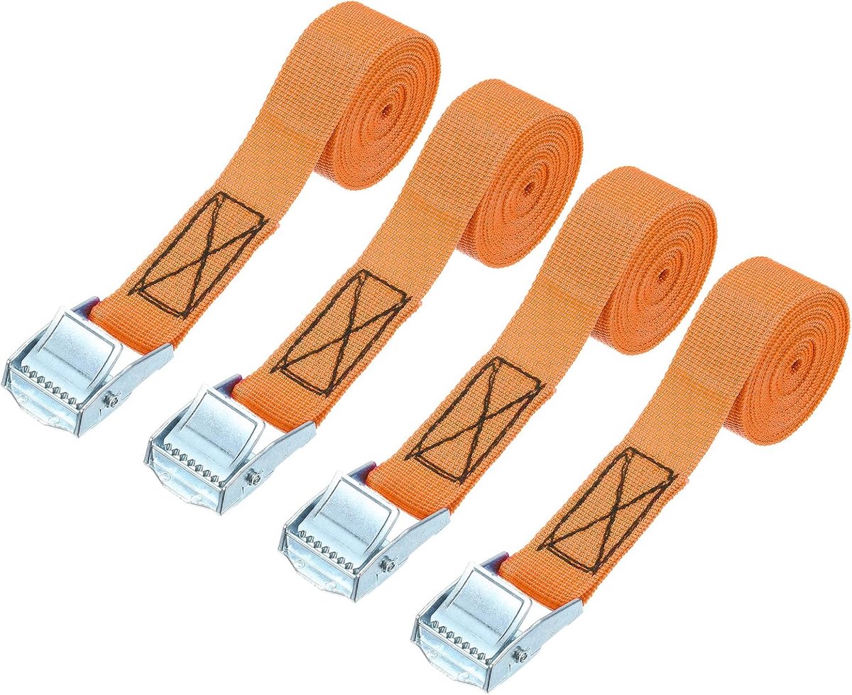 2.5cm x 1.5m Lashing Strap met Buckles - 4pcs Tie Down Straps met Cam Buckle - Verstelbare Stevige Bevestigingsriemen tot 550lbs voor Cargo Kayak Biking - Oranje