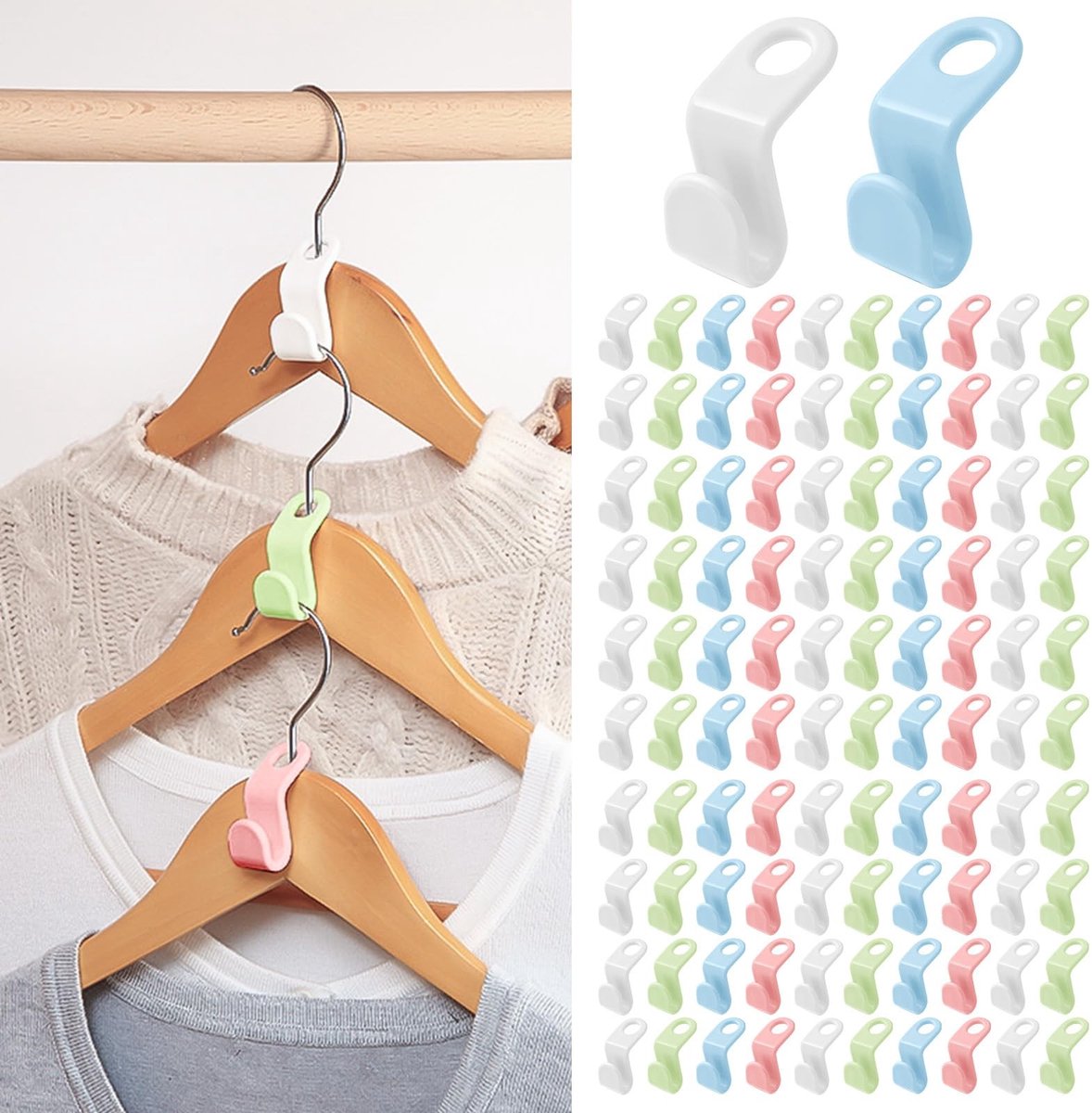 Golden crown - Kleerhanger Verbindingshaken - Mini Kledinghaken - Ruimtebesparend - Groen, Blauw, Roze, Wit - 100 Stuks - Geschikt voor Broek, Das, Ja
