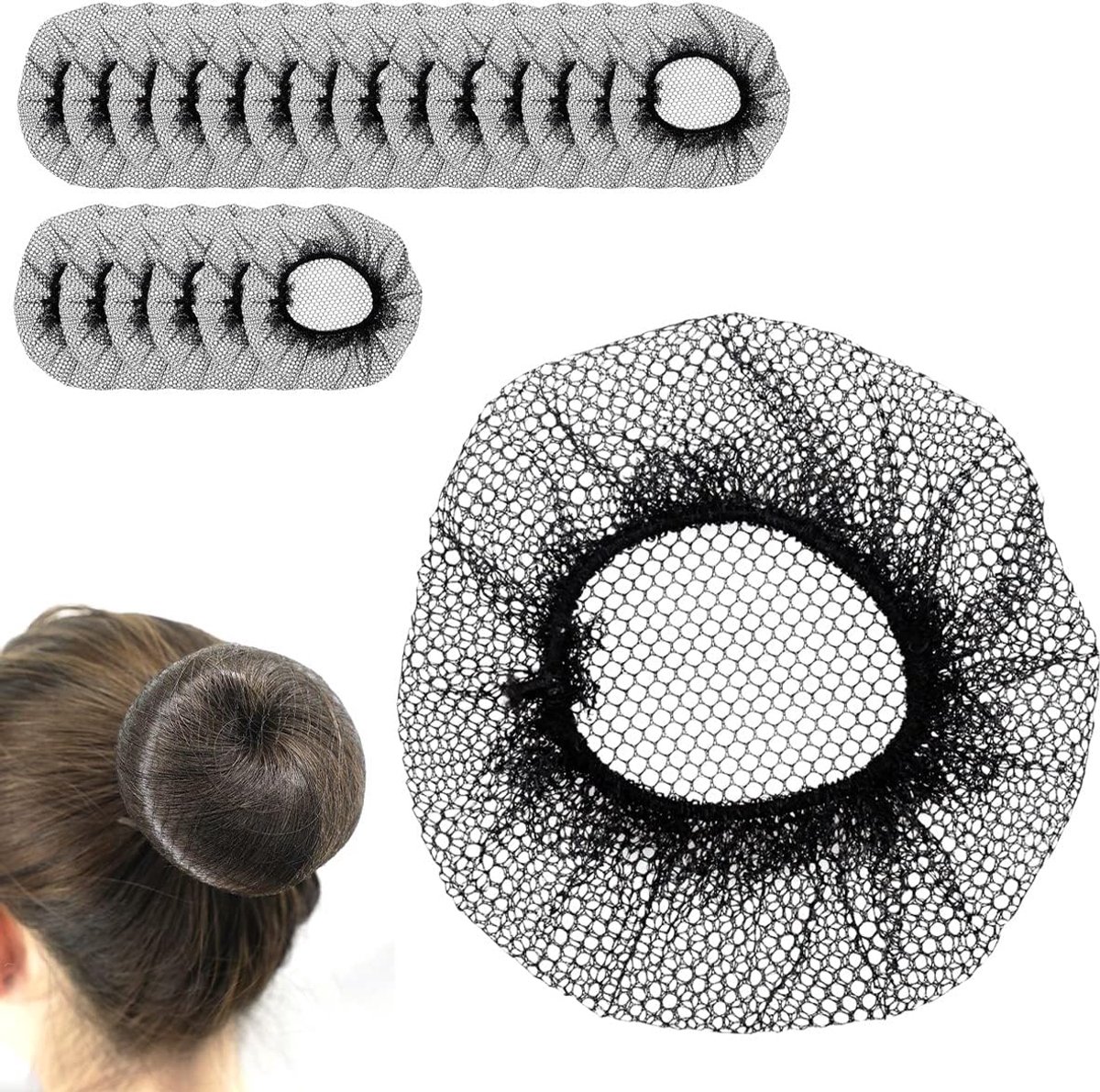 20pcs Haarnetten voor Vrouwen - Elastische Onzichtbare Haar Muts Zwart - Herbruikbare Haar Bun Houder Netten voor Ballet Dans Verpleegster Catering en Haar Fixatie - (Zwart)