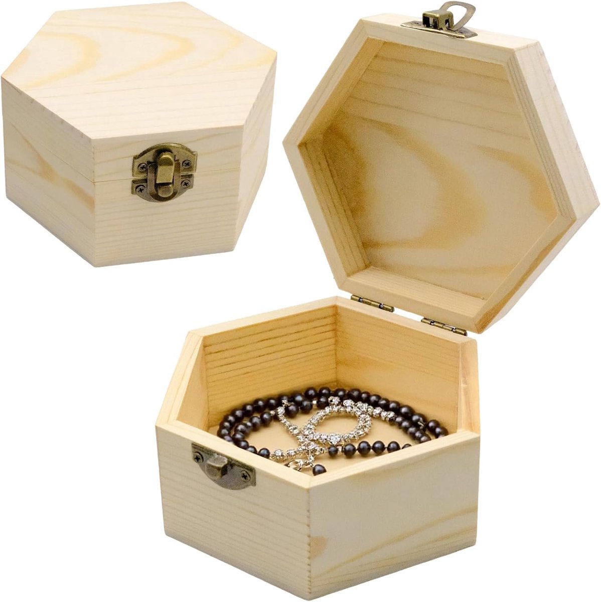 Hexagonal Houten Doos - Onbehandeld - Hexagonaal - Voor Huisdecoratie - Ambachten - Bruiloft - 13 x 7 x 6,3 cm