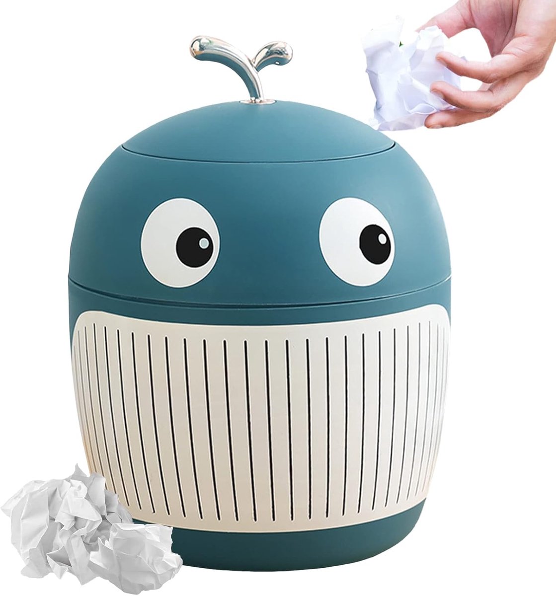 Schattige Mini Desktop Vuilnisbak met Deksel - Plastic Rolafvalemmer - Kleine Tafelafvalbak - Compact Ontwerp voor Keuken, Badkamer, Bureau - Mini Cosmetica Emmer (Blauw)
