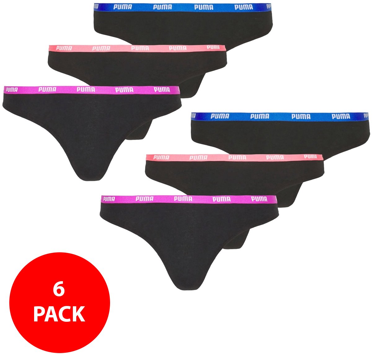 Puma String - 6 Pack - Maat L - Roze / Orchidee / Blauw - Dames Slips
