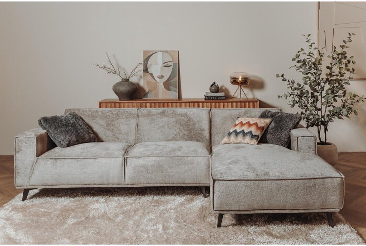 Tower Living Leeds hoekbank 2,5-zits chaise longue rechts stof Touch lichtgrijs 280x156x81 cm