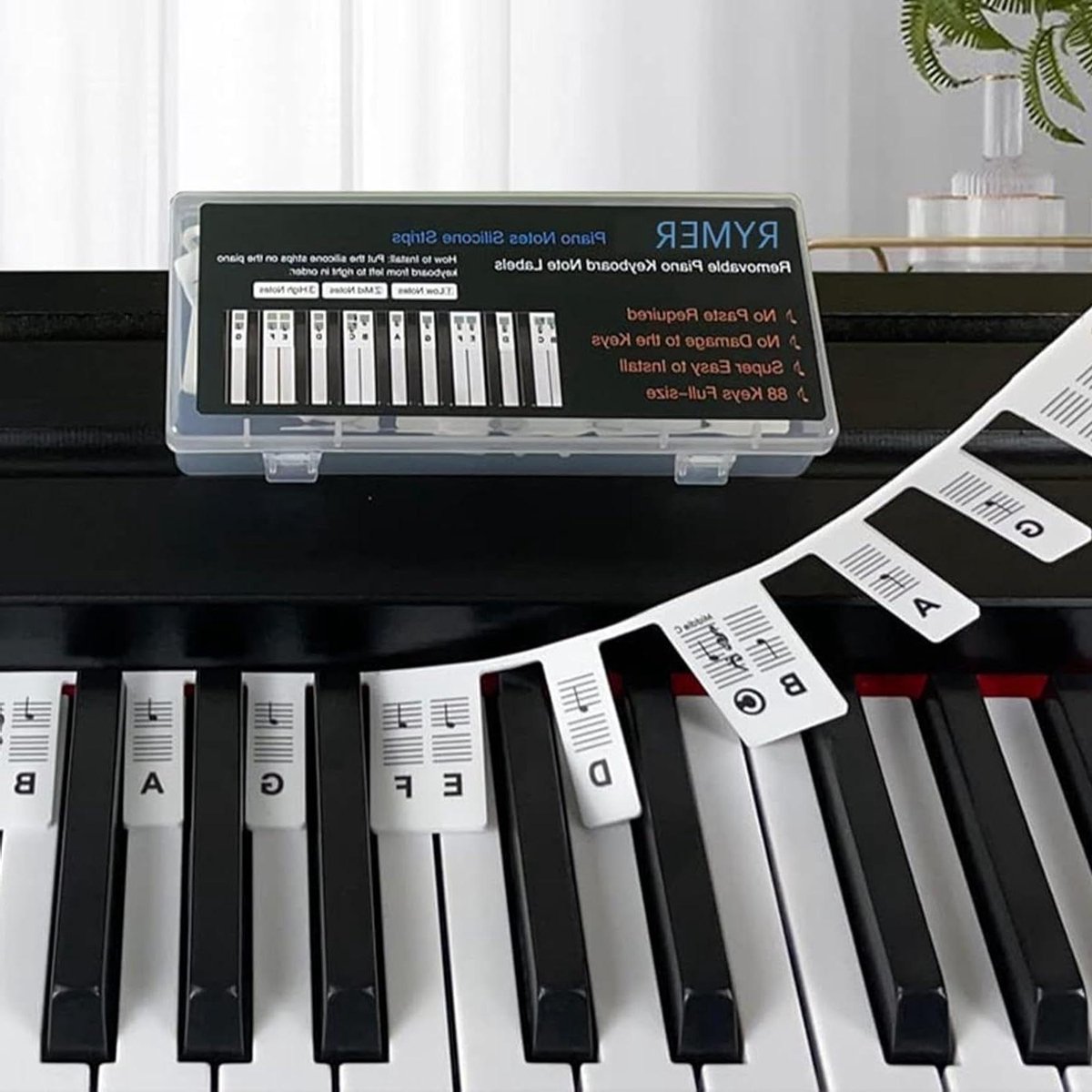 Pianotoetsen Notelabels - Leerhulpmiddel Keyboard - Snel Piano Leren - Lijmvrij Herbruikbaar - 88/61 Toetsen Compatibel - Zwart