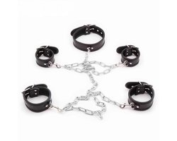 Smart Moves - Collar met Hand en Enkelboeien - Inclusief Verbindingsketting - Zwart/Zilver
