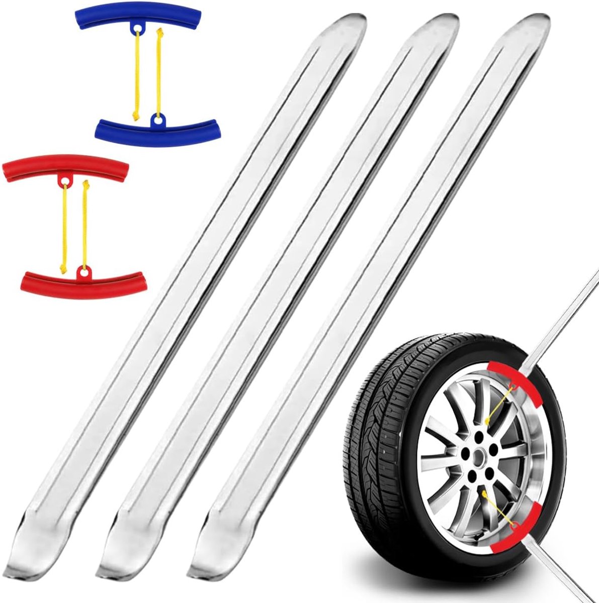 3 Pcs Tire Levers met 4 Wheel Protectors - 30cm Disassembly Lever voor Hoge Sterkte Stalen Banden - Tyre Change Tools met Ergonomische Dubbele Einden - Geschikt voor Motorfiets, Auto en Fiets