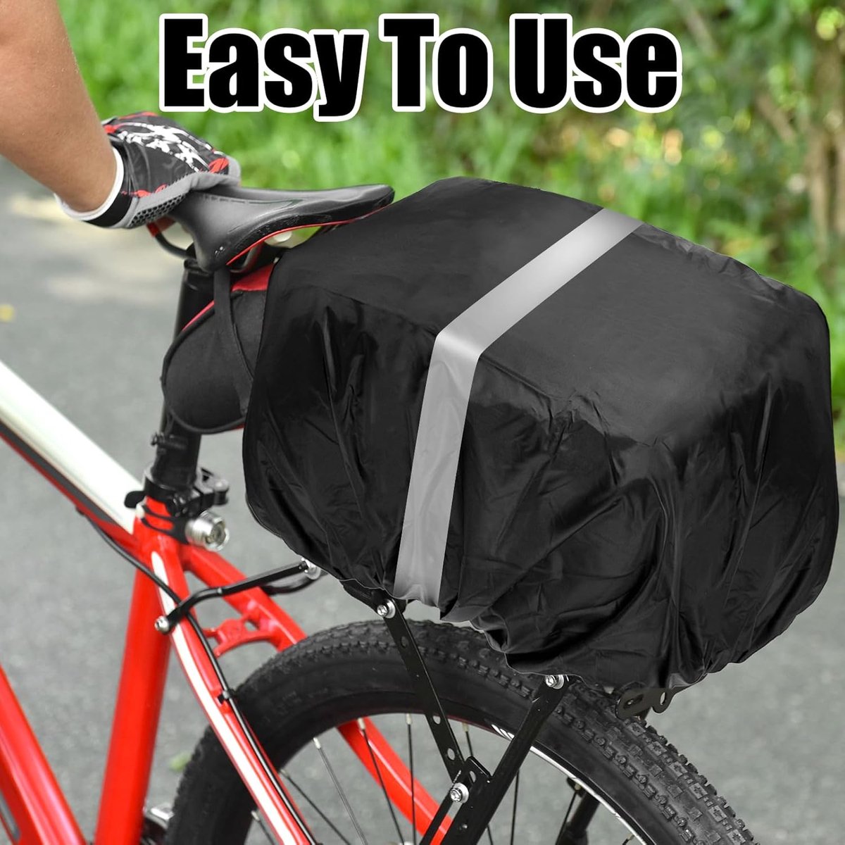 Waterproof Fietstas - Fietskorb, Bagage-net & Waterdichte Hoes, 42 x 33 x 25cm Achtertas met Reflecterende Strepen - Voor Kleine Hond - Winkelen - Picknick - Schooltas - Zwart