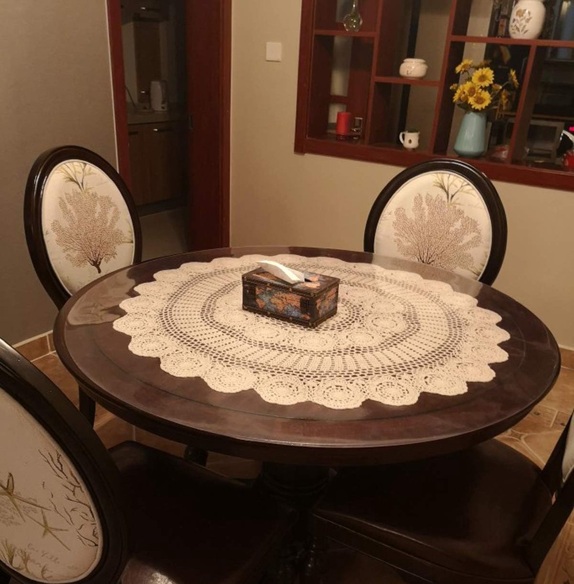 Tafelkleed Doily - Gehaakte Overlay - Decoratief Accent - Handgemaakt Katoen - 95 cm Rond - Beige