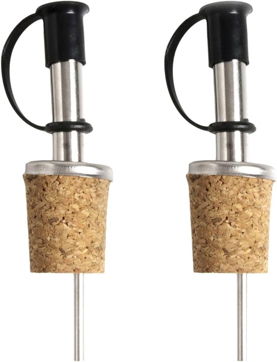 4x Schenktuit - Schenkdop voor op fles - Flesstop met schenker - Wijn / olie schenker - Pour spout - RVS - Druppelvrij doseren - Met dopjes - Keuken / bar accessoires - Kurk - Jonyx