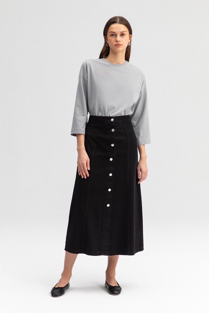 Touché Privé - A-lijn denim rok - Zwart - Dames