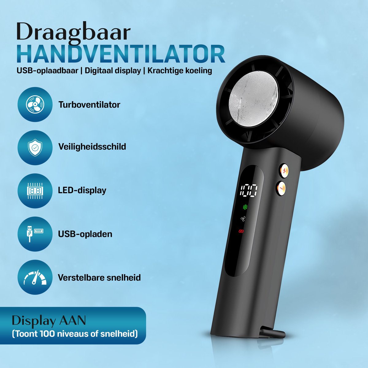 M&W® Mini Ventilator Draagbaar – Handventilator met IJs Koeling – Oplaadbaar USB (3000 mAh) – Stil & Krachtig – 3 Standen – Compacte Zakventilator voor Reizen, Festival, Kantoor & Thuis — afbeelding 10