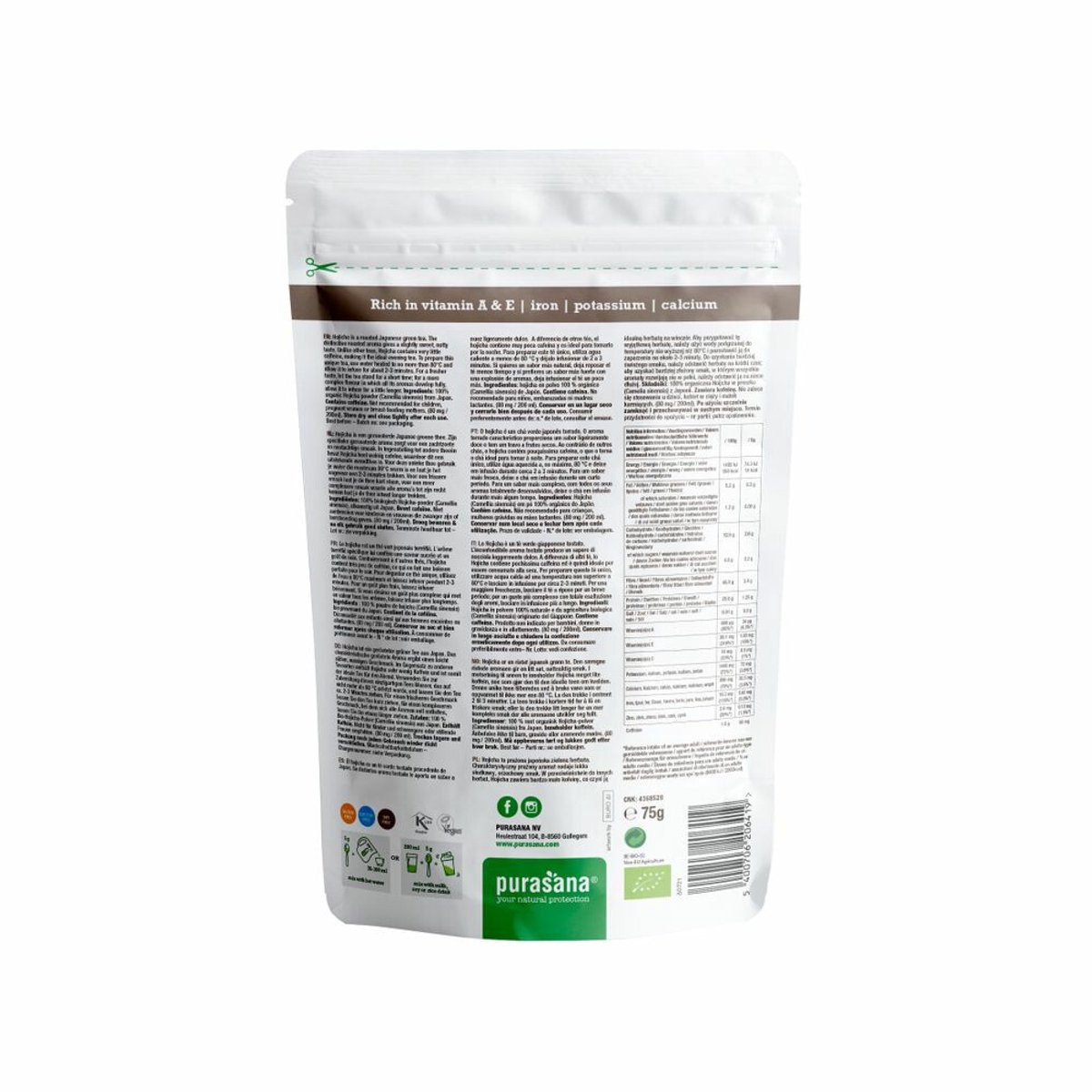 Purasana Hojicha Thee Poeder - 3 x 75 gr - Voordeelverpakking