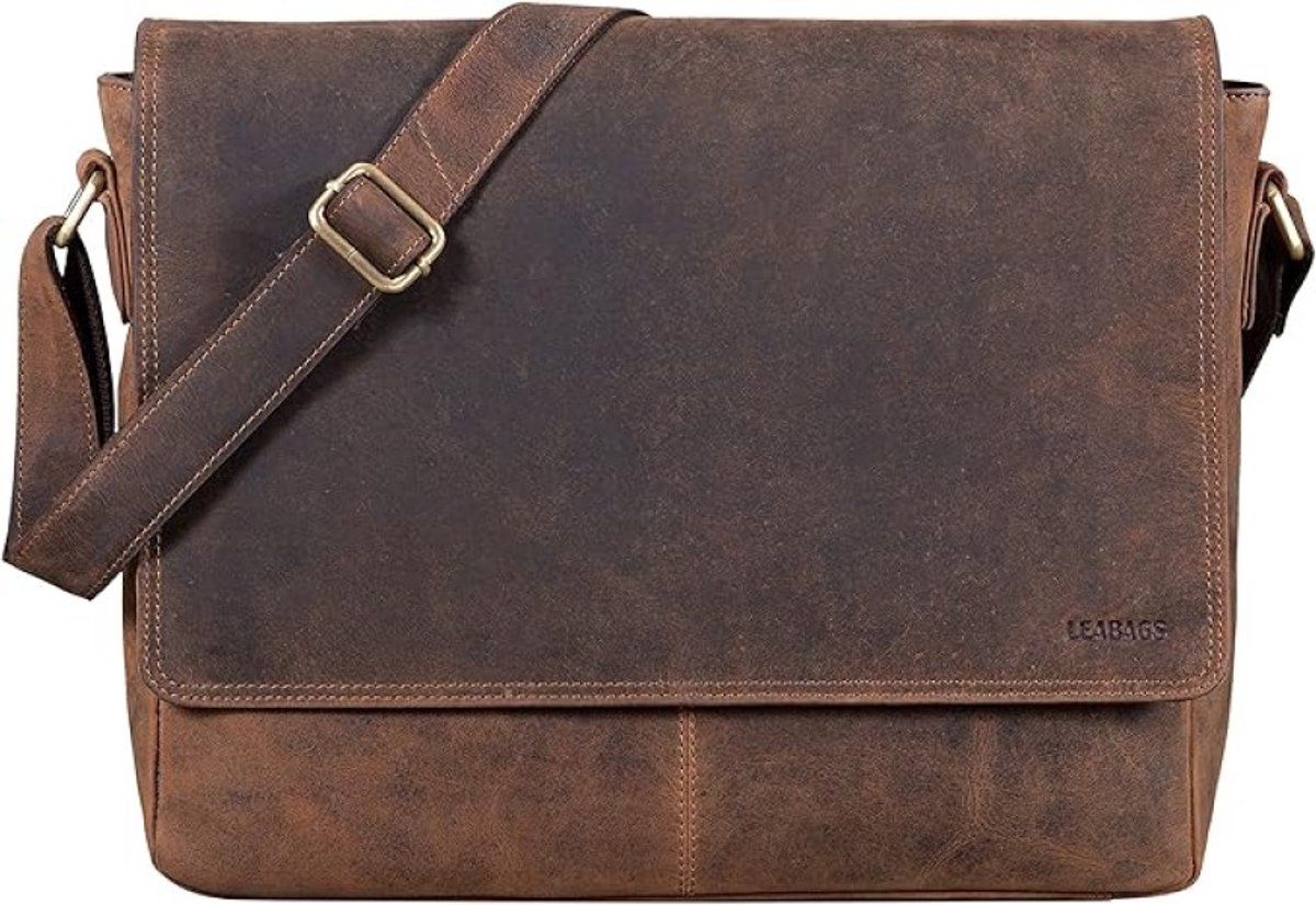 Oxford laptoptas voor 15 inch laptops - Vintage look schoudertas van echt leer