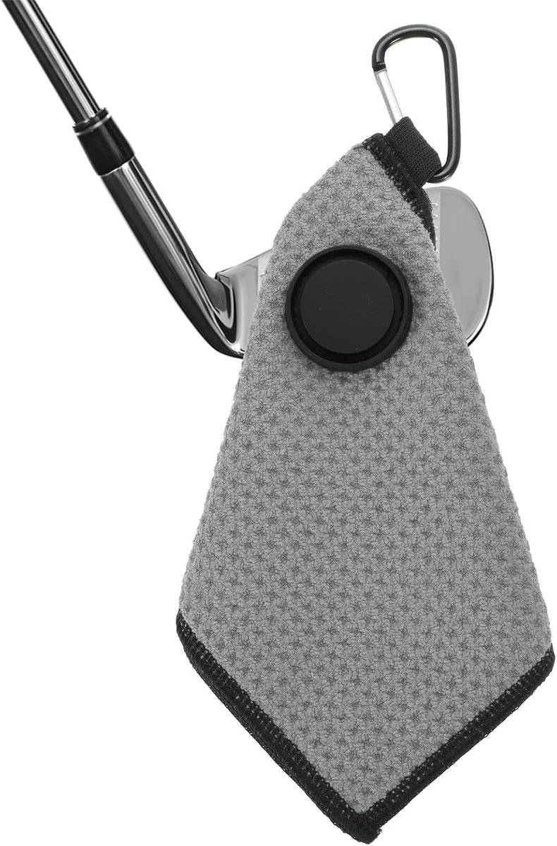 15cmx15cm Magnetic Golf Handdoek met Draad Reinigingsdoek - Microfiber Wafelpatroon Handdoeken met Magneet en Clip voor Golfwagens Clubs Golfuitrusting - Grijs/Zwart