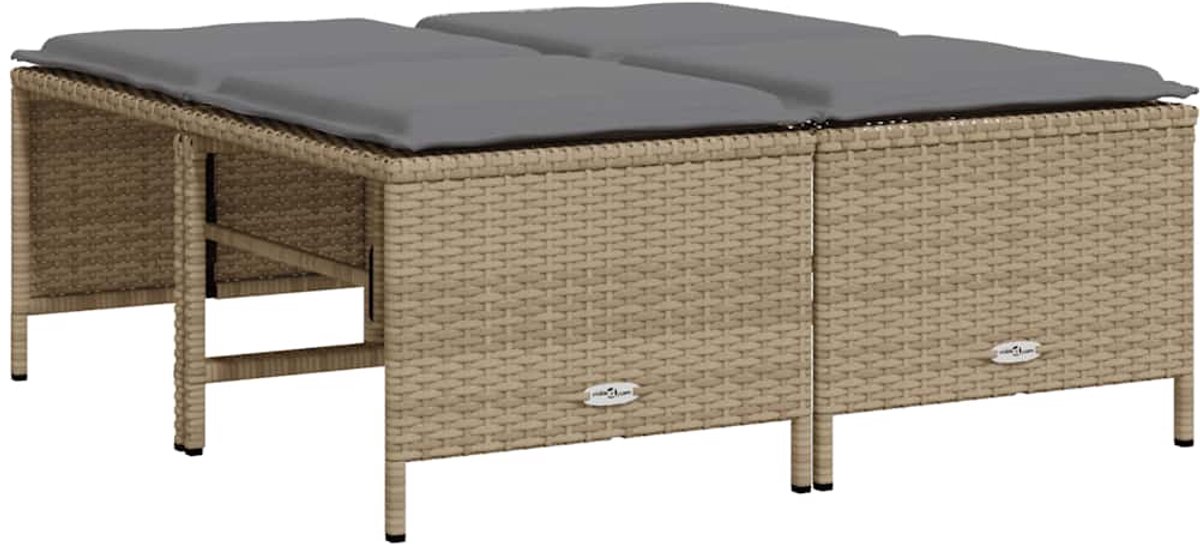 vidaXL Tuinkrukken - met - kussens - 4 - st - poly - rattan - beige