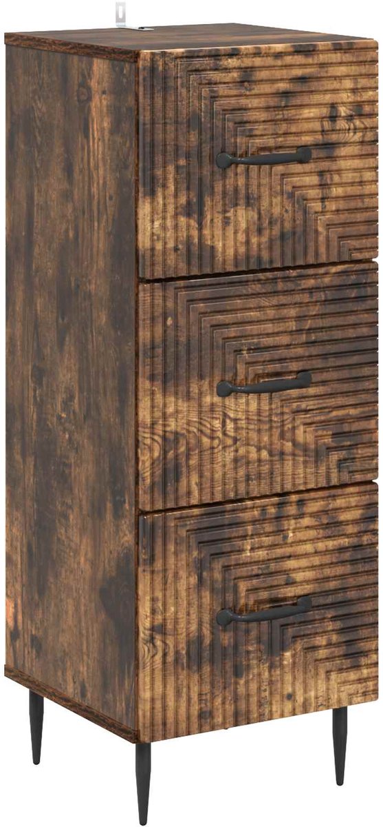 vidaXL Ladekast - Gerookt - eiken - 33 - x - 34,5 - x - 89,5 - cm - Bewerkt - hout Gerookt eiken
