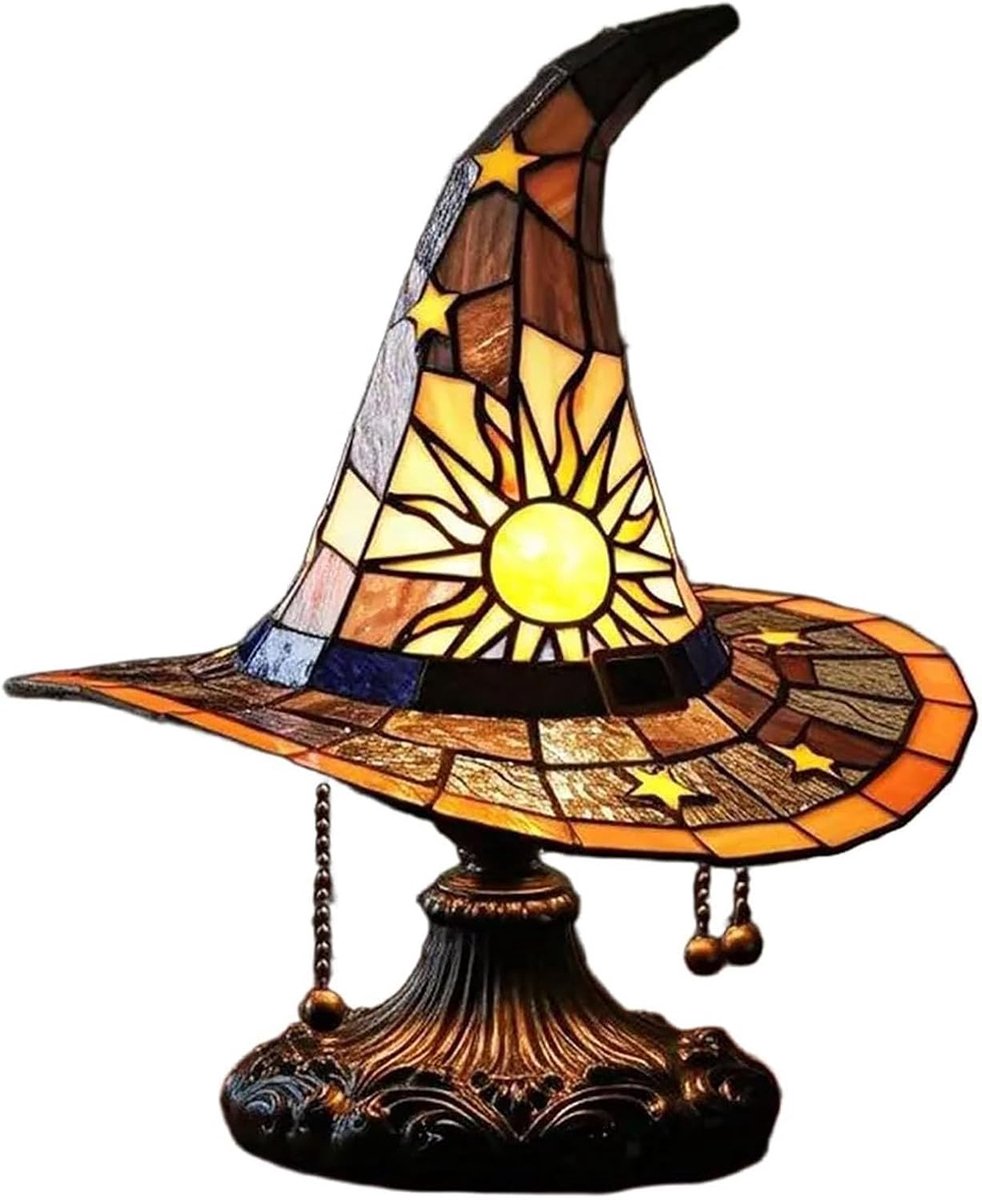 OLOEY Herfsthekselamp- muurschildering glazen hekselamp- handgemaakte gotische hekselamp- ideaal voor hekserij en Halloween-liefhebbers (geel- 20 cm)