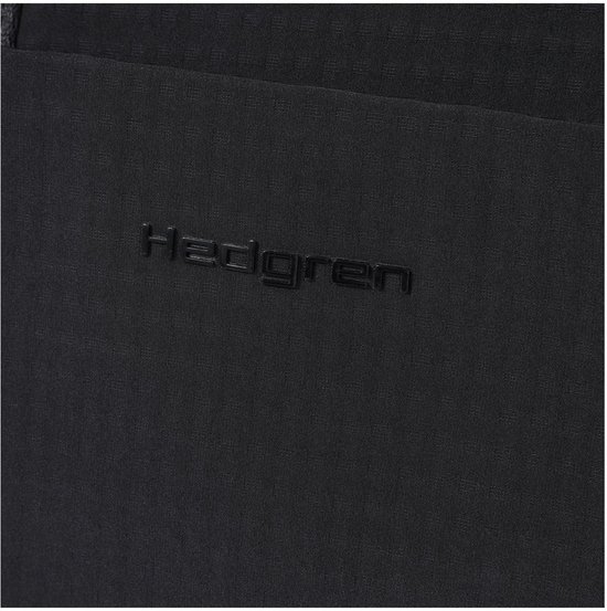 Zwarte Hedgren tas met reliëf logo.