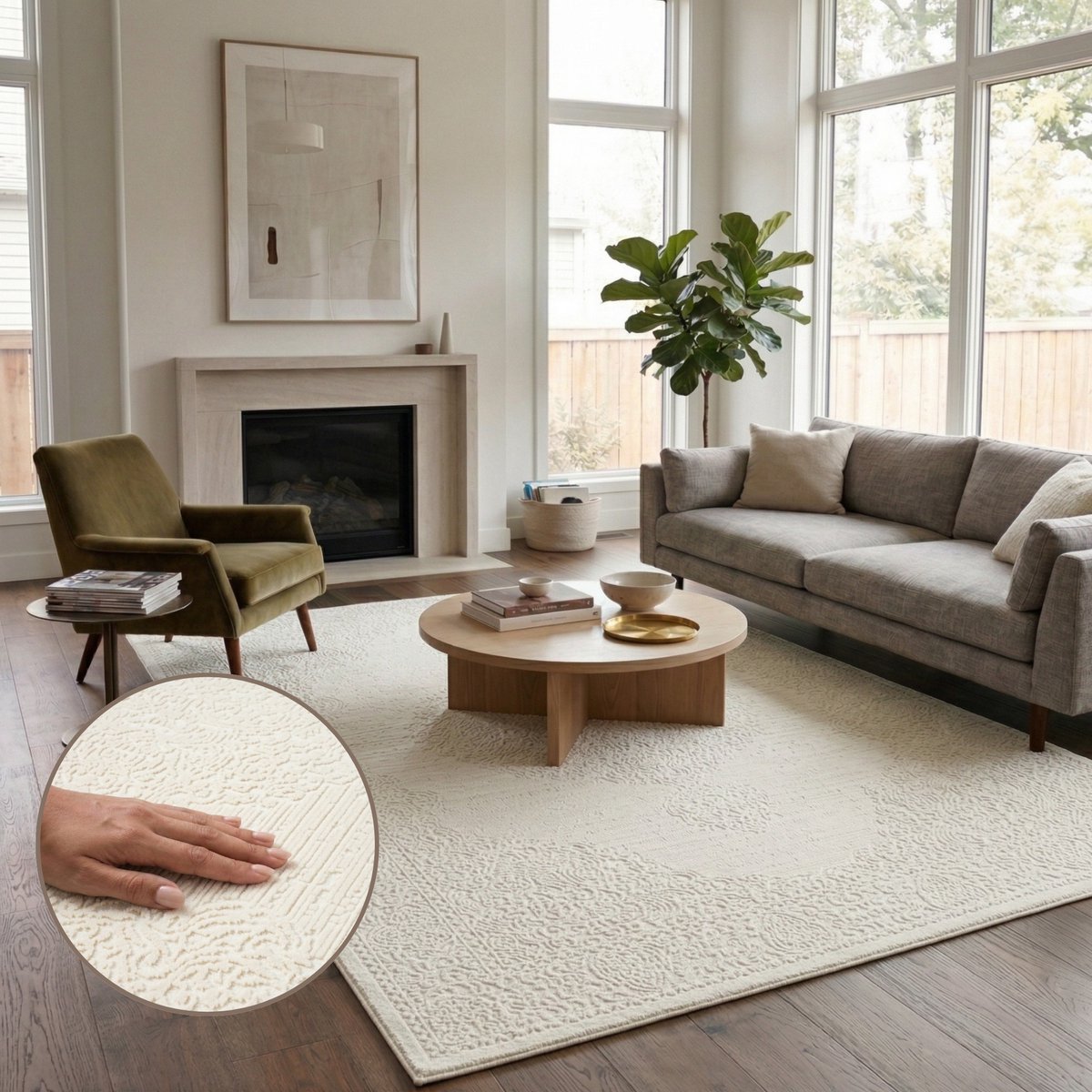 Oz Home Elyse Vloerkleed Crème - Modern Medaillon - 200x290 cm - Laagpolig 10 mm - Polyester/Polypropyleen - Jute Rug - Exclusief Premium Tapijt