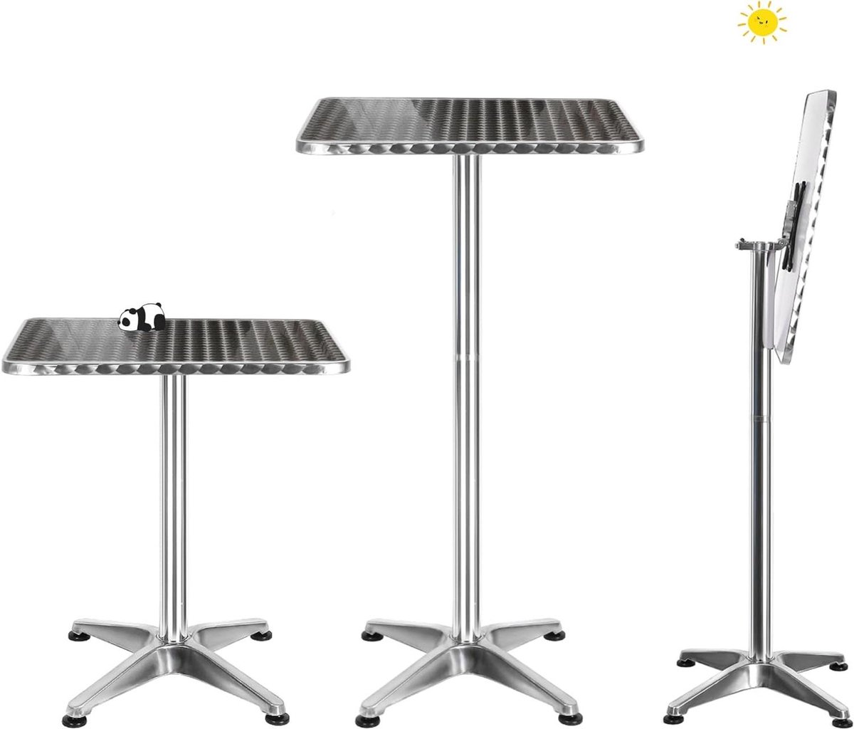 Opvouwbare Bartafel - Hoge Eettafel - Buiten Zitten - In Hoogte Verstelbaar - Ø 60 cm - Zilver