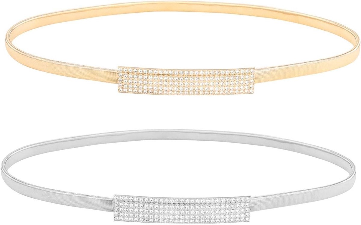 Elegante Glanzende Riem met Strass en Metalen Pailletten voor Dames - Elastische Mode Riem voor Jurken en Casual Outfits, Goud, M