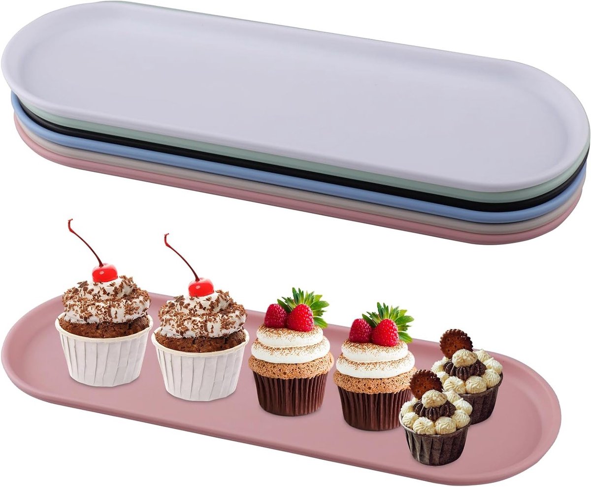 Decoratieve Ovale Dienbladen Set van 6 - Kleine Serveerschalen voor Desserts, Cosmetica en Sieraden in 6 Kleuren - 29 x 9.5 cm