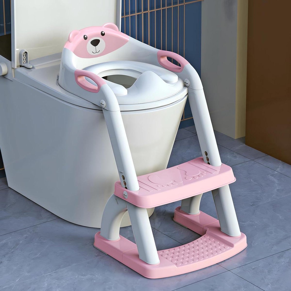 Potty Training Toilet - Peuter Toiletbril - Zindelijkheidstraining Kind - 2-in-1 Opstapkruk - 6 Hoogtes Verstelbaar - Roze