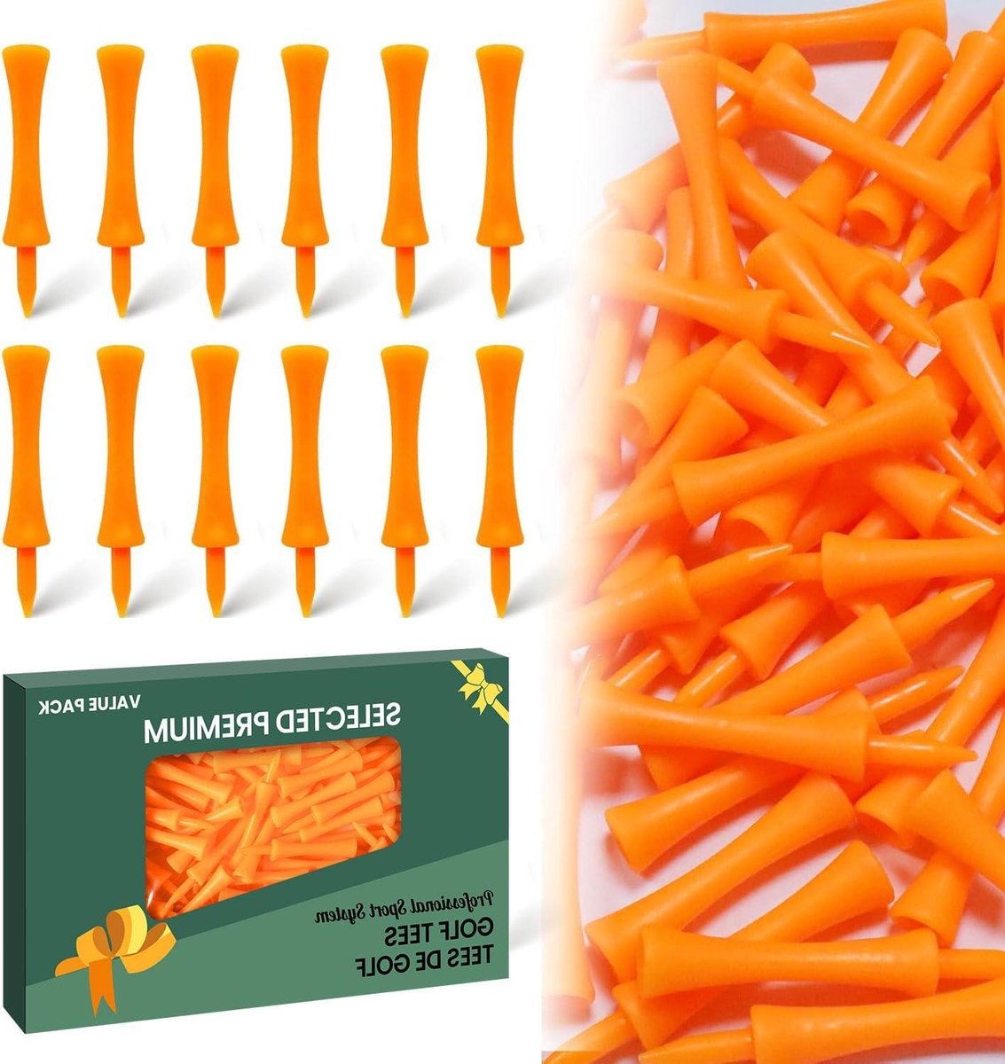 Golf Tees - Golf Accessoires - Oefenen op de baan - Onbreekbaar kunststof - 50 stuks - Oranje