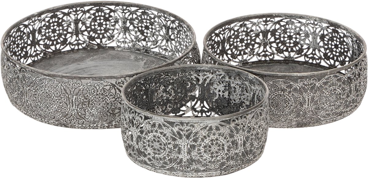 Decoratieve metalen schaal, grijs en wit patroon, Ø16/19,5/23,5 cm, se