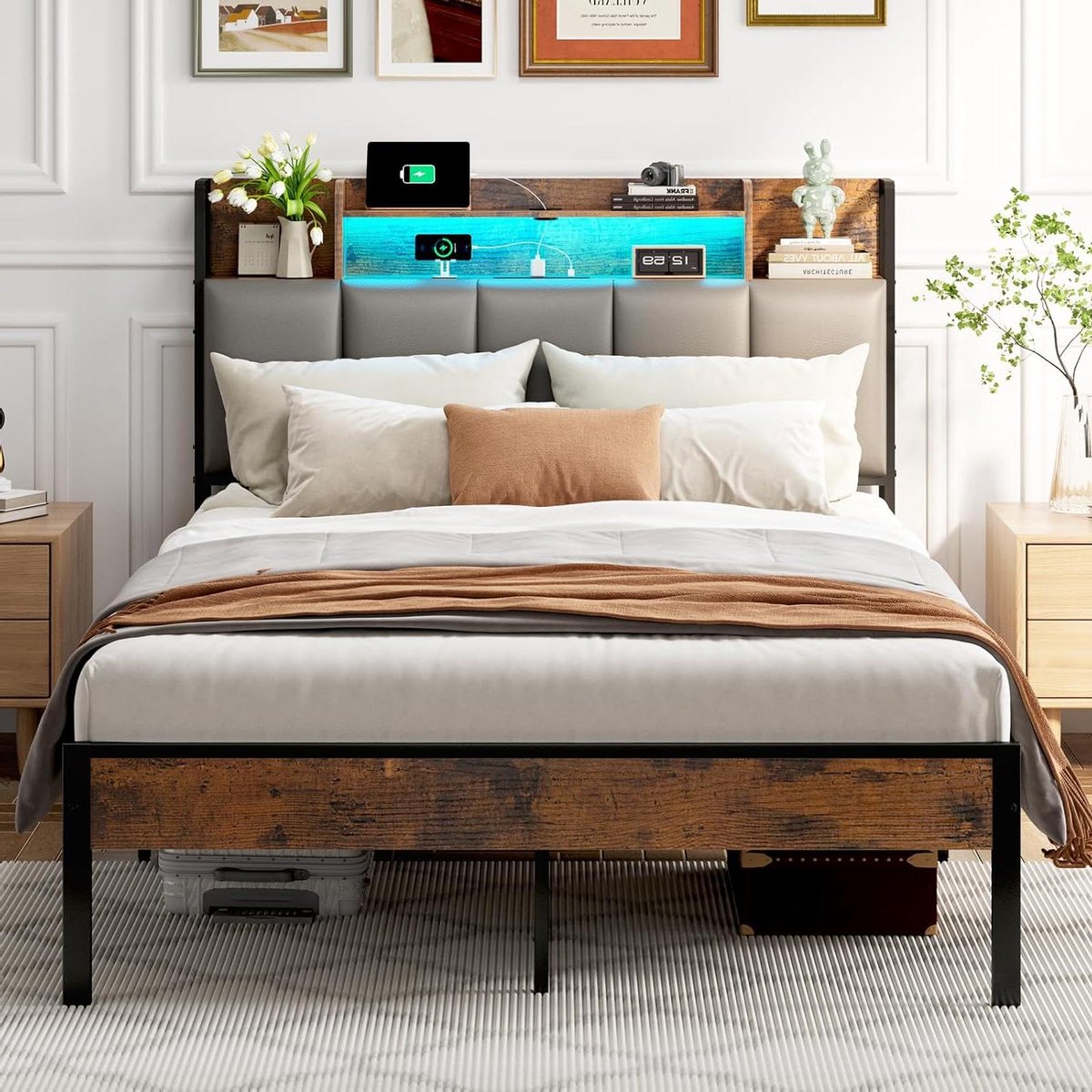 Gestoffeerd Bed - Tweepersoons Bed - Comfortabel Slapen - Geïntegreerde Opbergruimte - 140 x 200 cm - Donkergrijs
