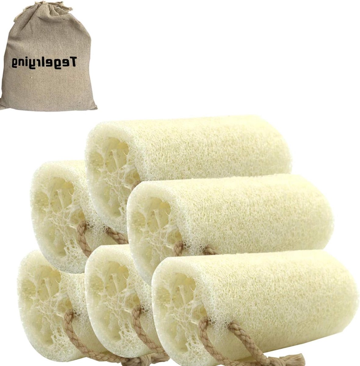 Luffa Spons - Natuurlijke Scrub - Huid Reinigen - Exfoliërende Vezels - 6 Stuks - Beige