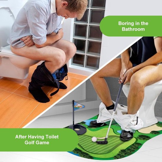 Toilet Golf Set - 6-delig - Luxe Potty Putter Kit - Grappig Cadeau voor Mannen, Vaderdag & Sinterklaas - Badkamer & Kantoor Gadget - Groen - 80x69 cm — afbeelding 4