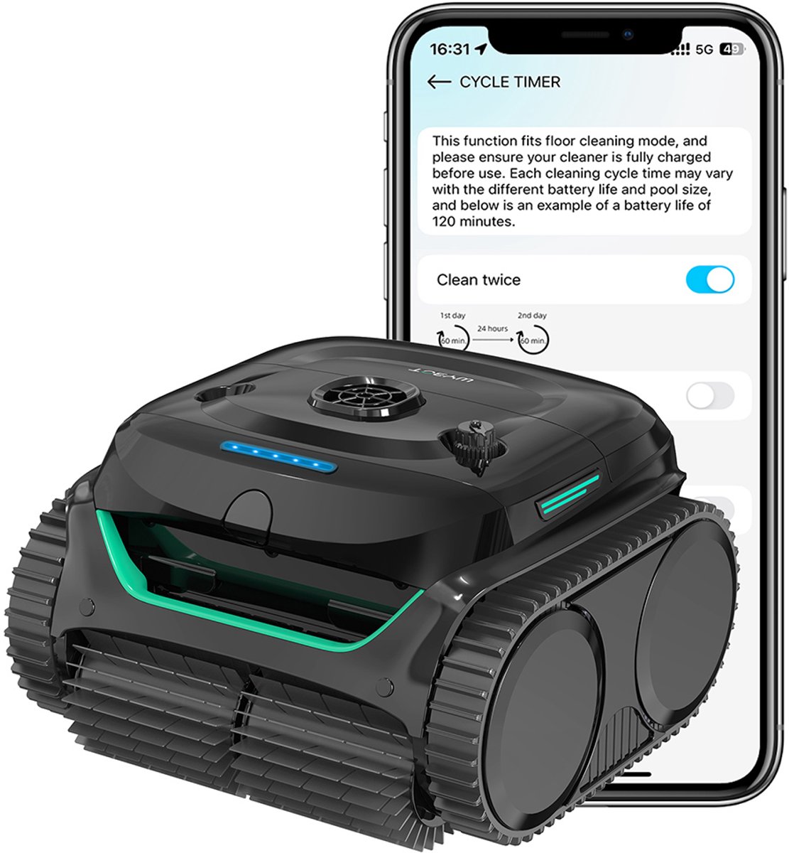 WYBOT C2 Draadloze Zwembadrobot – Robotische Zwembadreiniger met Dubbele Filtratie, Bodem-, Wand- en Waterlijnreiniging voor Ingegraven Zwembaden tot 150 m²