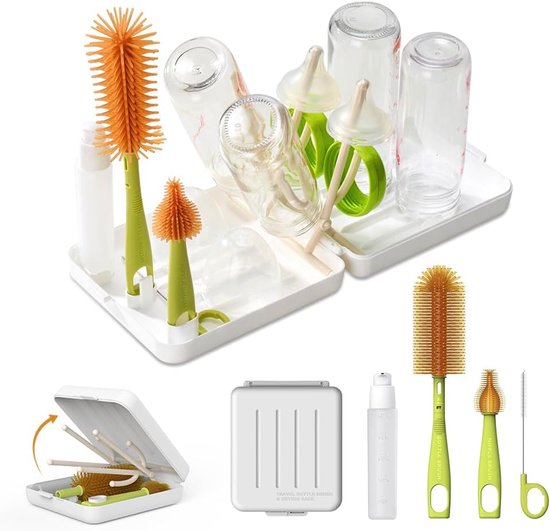 Reis Fles Reiniger - Baby Fles Set - Flessen Schoonmaken - Zelfopenend Droogrek - 6-delig - Blauw — afbeelding 2
